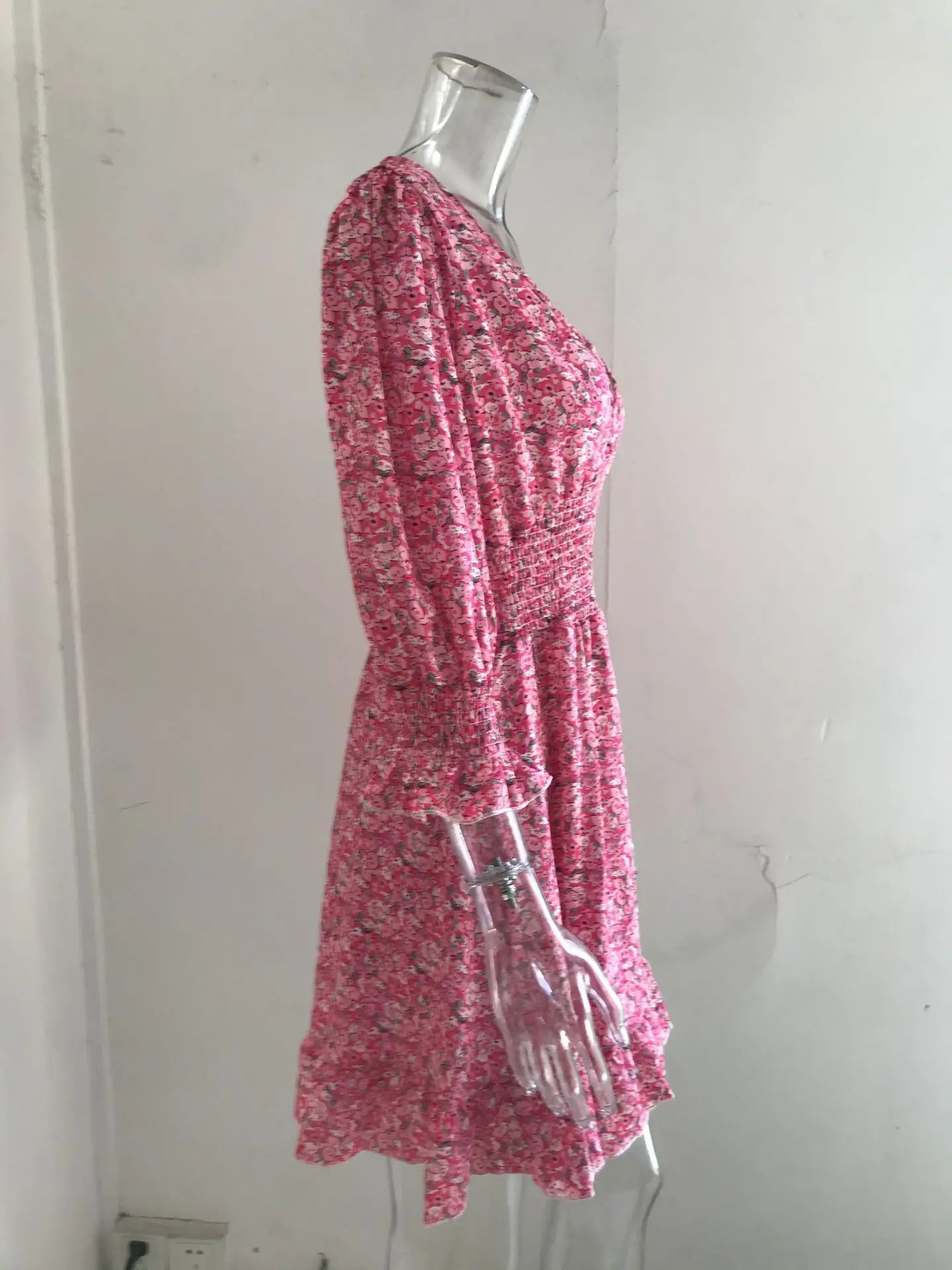 New Mid length Dress Waist Pullover Bohemian Printed Short Sleeve Fragmented Flower Dress