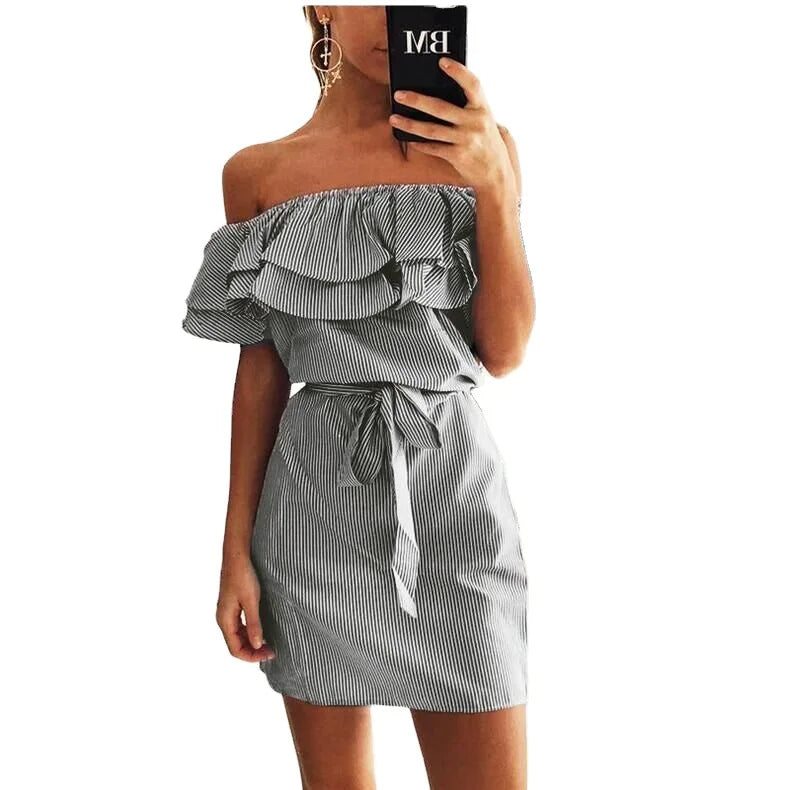 Women's Off Shoulders Ruffled Sleeves Dress
