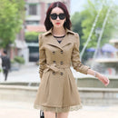 2025Spring Autumn New Windbreaker Coat Women Fashion Slim Mid Long Lace Trench Coat Female Casual Double-breasted Outerwear Tops