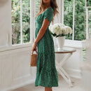 Sexy Square Collar Short Puff Sleeve Chiffon Floral Print Boho Party Dress Summer Women Beachwear Sand Vestidos CKFZ-3474