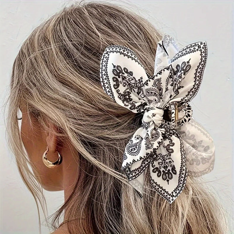 Cotton Cashew Flowers Printing Butterfly Hair Clips
