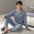 2024 Winter Cotton Men Blue Stripe Sleepwear