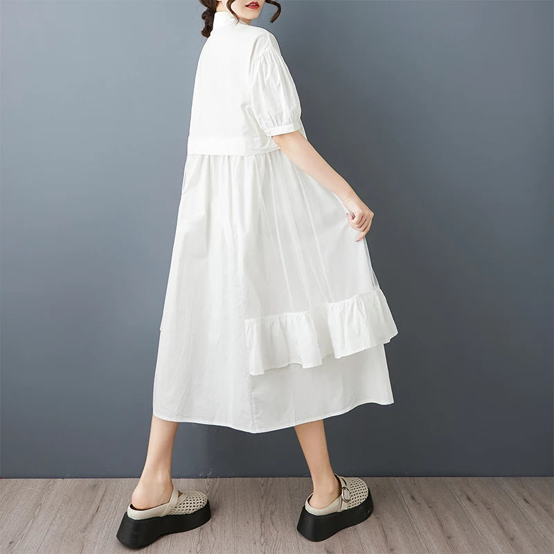 Stripe Print Mid Length Buttoned Midi Dress