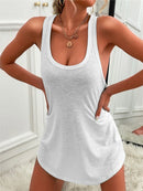 Summer environment women's solid color U-neck sleeveless herringbone suspender vest dress casual versatile short skirt