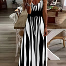 Blue Tribal Pattern Print Beach Vacation Casual Suspender Dress Fashionable Casual Sleeveless Loose Suspender Ankle Length Dress