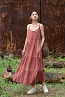 Cotton Linen Long Spaghetti Strap Dress