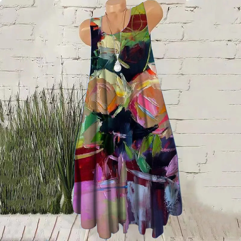 Women's Oversized Floral Pattern Sleeveless Mini Dress