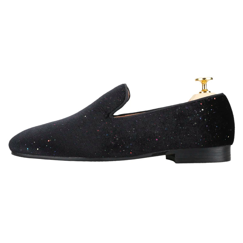 Mens Smoking Slippers with Breathable Leather Insoles and Handmade Sequins for Proms And Parties
