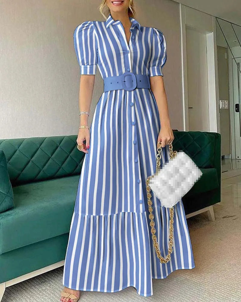 Women's Stripe Print High Waist Dress