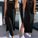 Women's Round Neck Mid-Length Slim Dress with Slits