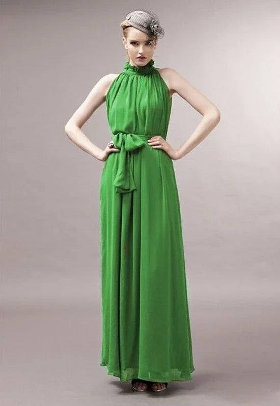 Sleeveless Chiffon Maxi Satin Long Silk Dress