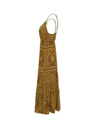 Bohemian Style Women's Clothing Long Dress New  Suspender Long Dress High Waist V-neck Printed Floral Dress Women's Clothing