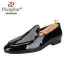 Piergitar Classic Style Black Patent Leather Slip-On Loafers For Party And Wedding Handmade Men's Dress Shoes Luxury Red Bottom