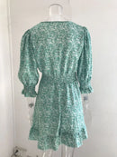 New Mid length Dress Waist Pullover Bohemian Printed Short Sleeve Fragmented Flower Dress
