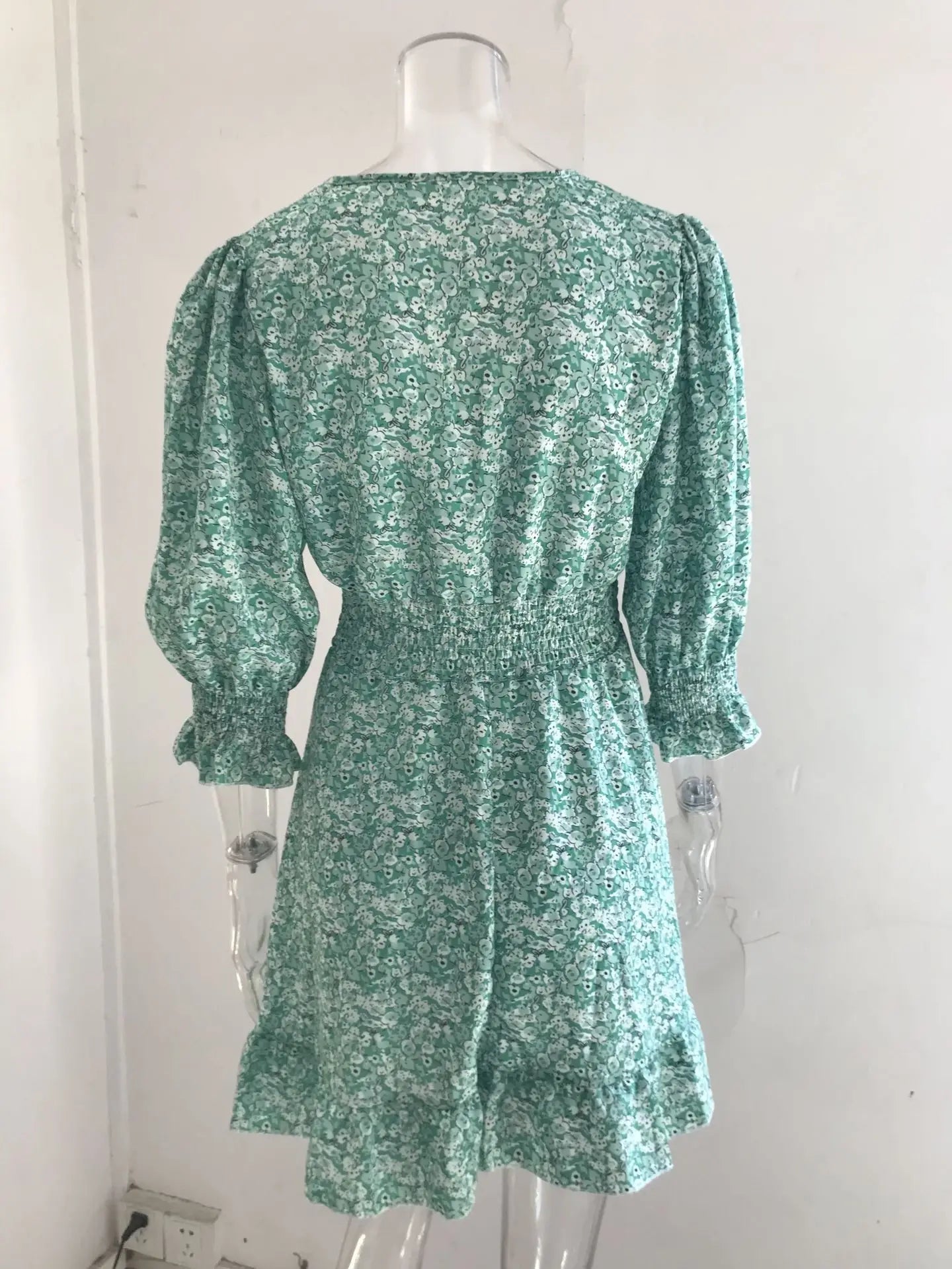 New Mid length Dress Waist Pullover Bohemian Printed Short Sleeve Fragmented Flower Dress