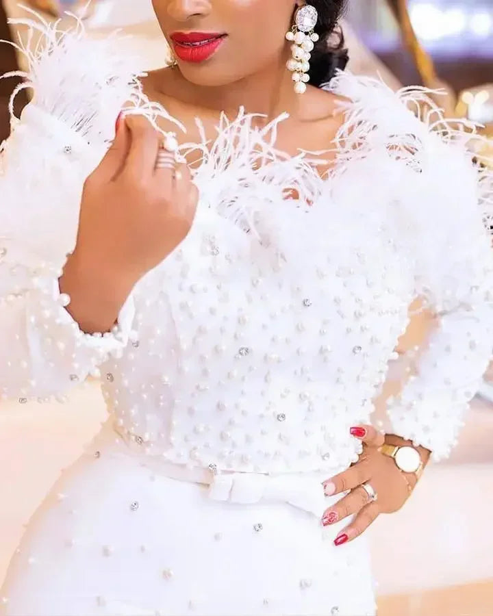 Women's Long White Pearls Dress