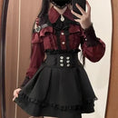 Y2k Aesthetic Lolita Style Bow Dress Shorts Set Japanese Women Gothic Lace Flare Sleeve Button Shirt Dress Punk Party Mini Dress