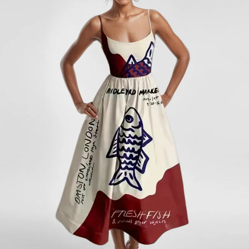 Women's Party Dresses with Sleeveless Low Cut A-line Dresses and Spaghetti Straps in Trendy Prints