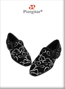 Piergitar Black Velvet And Octodandelion Strass Loafers Luxury Brand Same Design Red Bottom Handmade Crystals Men's Moccasins