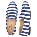 Piergitar 2022 New Arrival Blue And White Stripes Canvas Men Loafers For Party And Prom Handmade Male Slip-On Flats Red Bottom