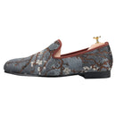 Piergitar Chinese Style Plum Blossom Print Fabric Silppers Loafers Handmade Slip-On Moccasins Plus Size Men's Casual Shoes