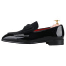 Piergitar Black Patent Leather Patchwork Velvet Men's Loafers Handmade Bow Tie Moccasins British Classic Style Smoking Slippers