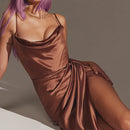 Satin Drawstring Spaghetti Strap Backless Dresses