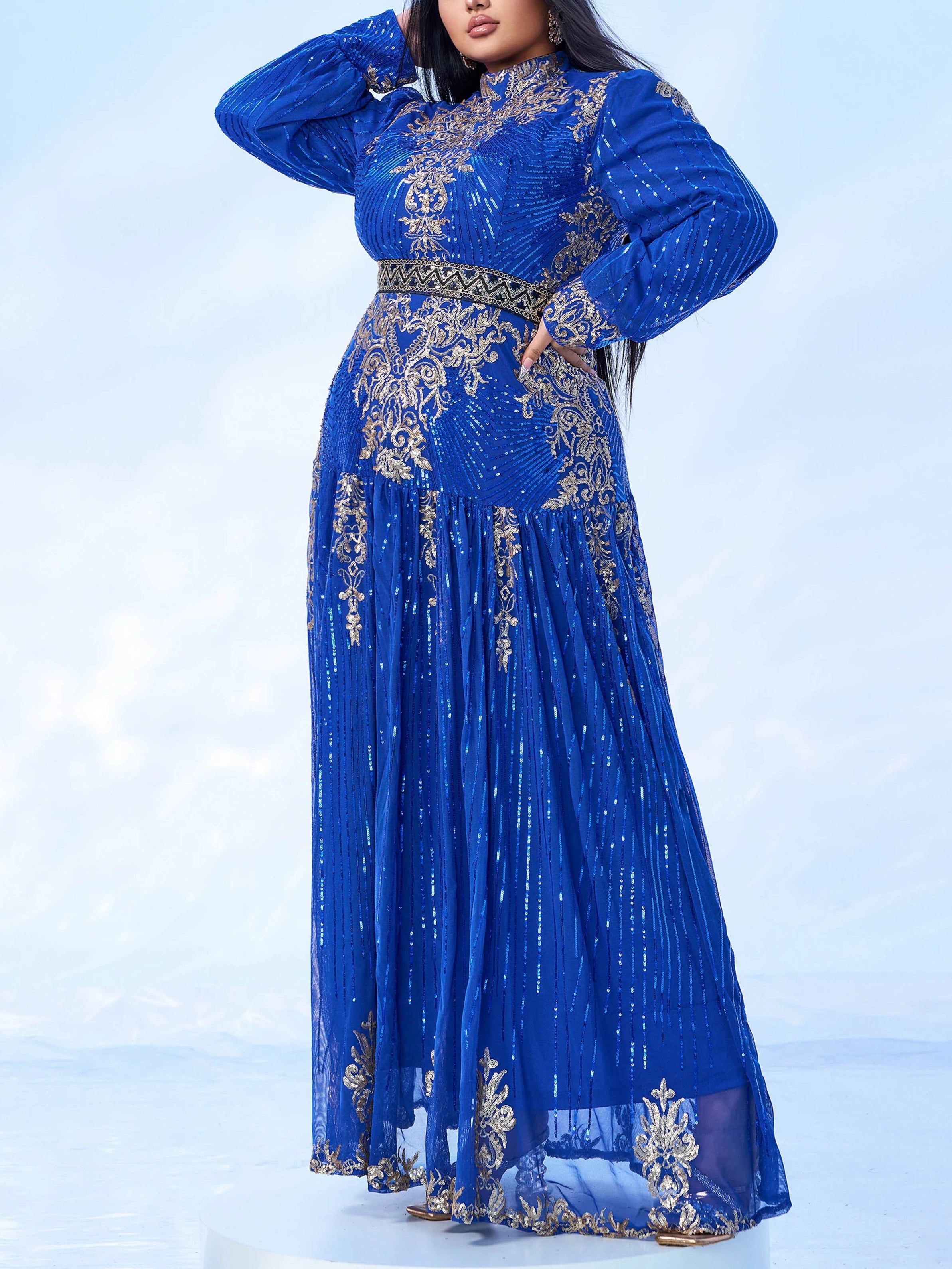 Women's Plus size Sequins High Neck Dress