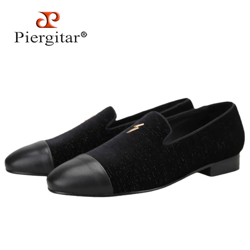 Piergitar 2022 New Summer Style Mulberry Silk Velvet Stitching Leather Slip-On Men's Loafers With Lightning Buckle For Wedding