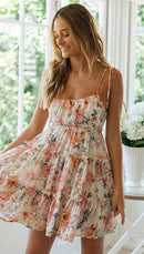 Spaghetti Strap Flower Chiffon Mini Dress