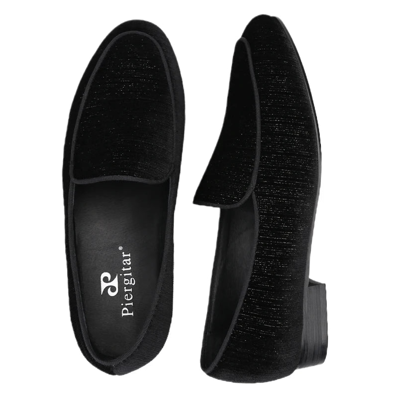 Piergitar 2022 Handmade Meteor Shower Design Velvet Men's Loafers British Style Classic Slip-On Men Smoking Slippers Plus Size