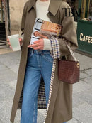 TRAF Women's Fashion Long Trench Coat Retro Loose Single-breasted Coat Autumn and Winter Lapel High Street Temperament Coat