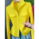 Spring Autumn Women Knitted Sweater Cardigan Short Jacket 2025 New Korean Fashion Zipper Solid Turn-Down Knit Coat Female Tops