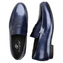 Piergitar Navy-Purple Smooth Genuine Leather Men's Penny Loafers Handmade Slip-On Male Flat Shoes For Party/Wedding Suit Wear