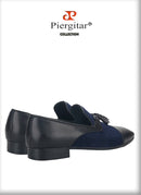 Piergitar 2023SS Navy Suede And Black Calfskin Leather Slippers With Handmade Tassels Italian Design Classic Men's Loafers