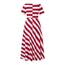 Stripe Maxi Dress VONDA Women Sexy Off Shoulder Printed Sundress 2024 Elegant Casual Loose Short Sleeve Robe Bohemian Vestidos