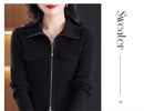 Spring Autumn Women Knitted Sweater Cardigan Short Jacket 2025 New Korean Fashion Zipper Solid Turn-Down Knit Coat Female Tops