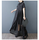 Stripe Print Mid Length Buttoned Midi Dress