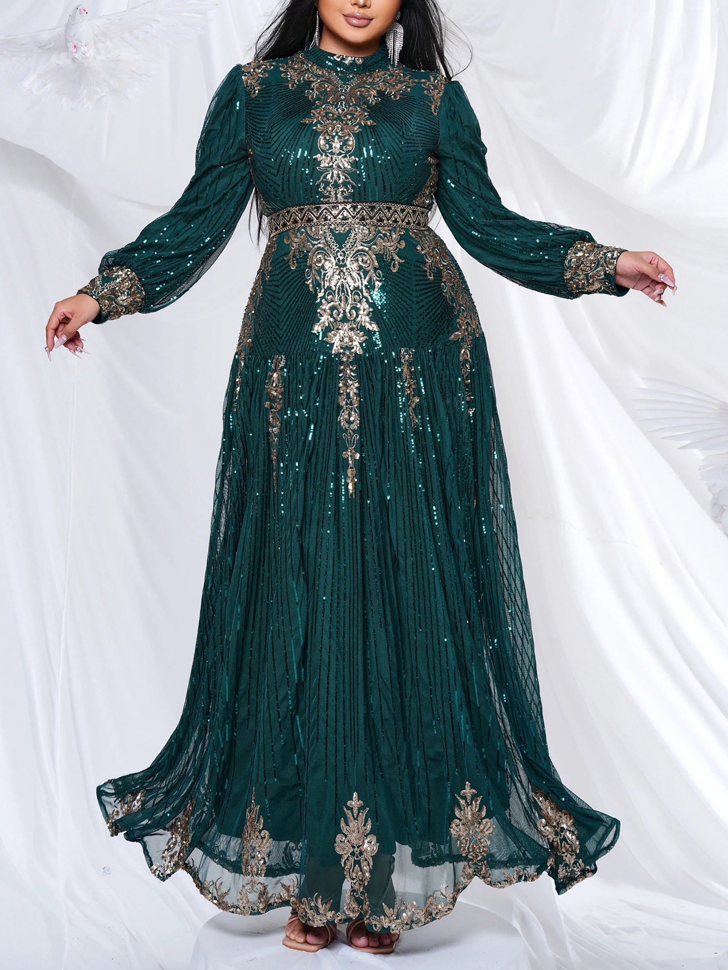 Women's Plus size Sequins High Neck Dress