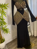Women Houndstooth Printed Long Sleeve Draped Ruched Bodycon Mini Dress