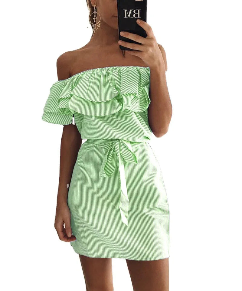 Women's Off Shoulders Ruffled Sleeves Dress