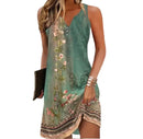 Women's dresses Summer fashion Stitching V neck Loose bohemian vacation woman Basic sleeveless