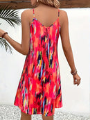 Women's Summer V-Neck Slip Dress - Sleeveless All-Over Print Vacation Sundress , SlayDiva Beach Dress for Women, Flowy Bohemia M
