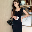 Women's Sleeveless Knit Black Maxi Dress – Elegant Slim Fit Bodycon Summer Long Dress Chic Viscose Old Money Style