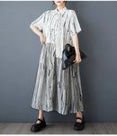 Stripe Print Mid Length Buttoned Midi Dress