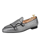 The New Style Square Glittering Silver Belgian Loafers with Double-Monk Moccs Handmade in GuangZhou