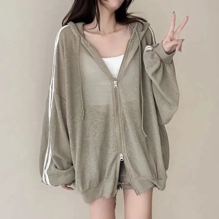 Women Thin Linen Jacket Fashion Ladies Outerwear White Sunscreen Clothing Retro  Loose Long Sleeve Female Knitted Cardigan 2025