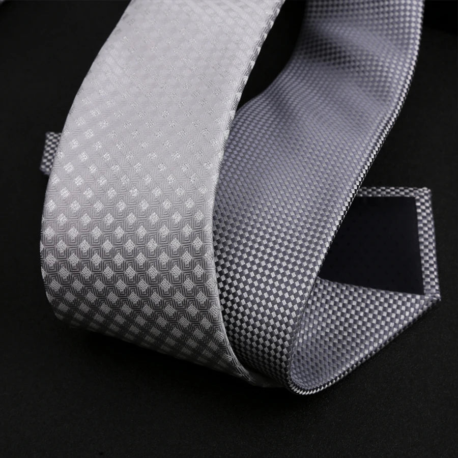 Fashion 8CM Mens Necktie Silver Light Grey Color Stripes Floral Plaid Ties For Man Groom Neck Tie For Business Wedding Party