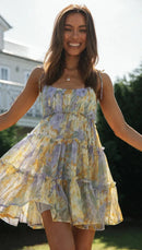 Spaghetti Strap Flower Chiffon Mini Dress