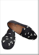 The same design red outsole moccasins with a smooth black crepe satin men's loafer.